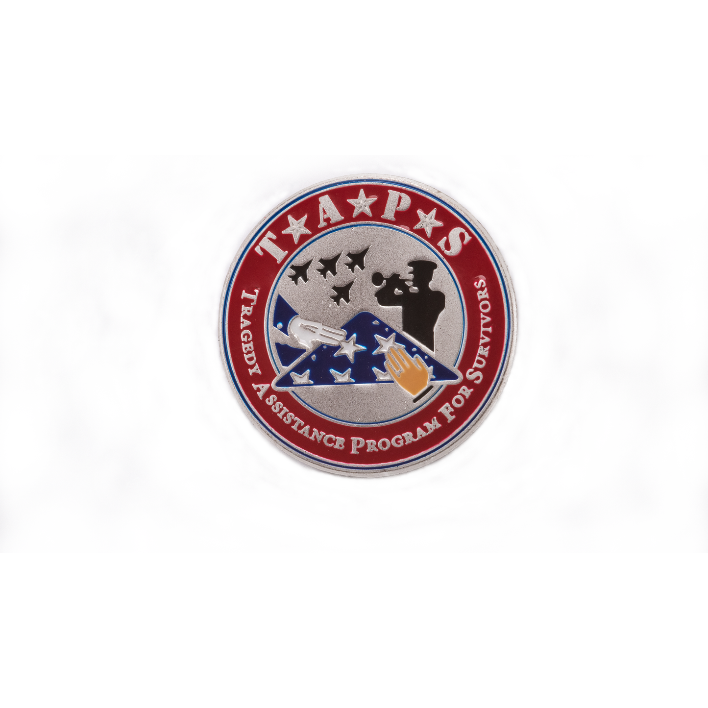 TAPS Lapel Pin with Brushed Nickel Finish