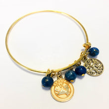 Load image into Gallery viewer, Lapis Gold Bangle Bracelet with Charms