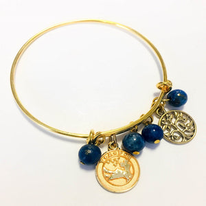 Lapis Gold Bangle Bracelet with Charms