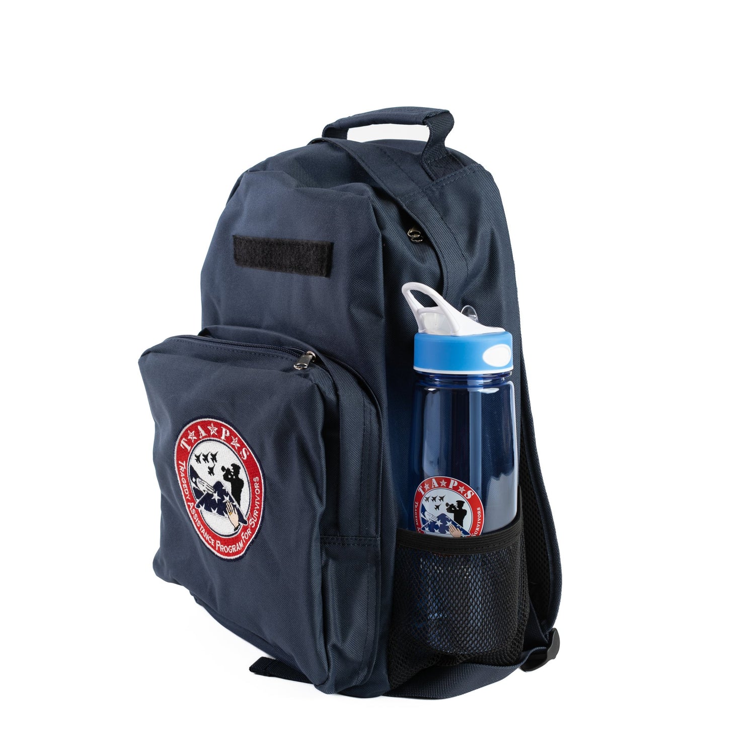 Navy backpack with full color embroidered TAPS logo