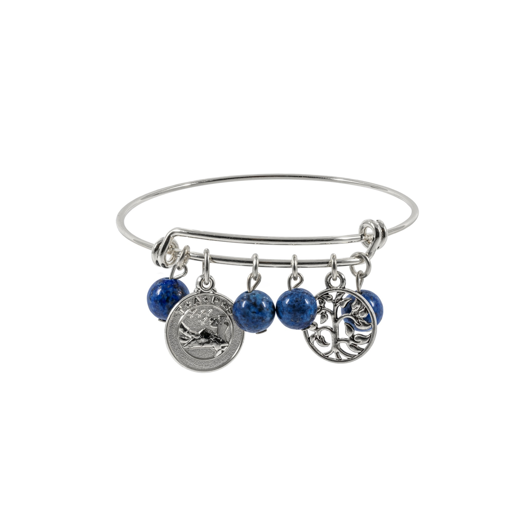 Lapis Silver Bangle Bracelet with Charms